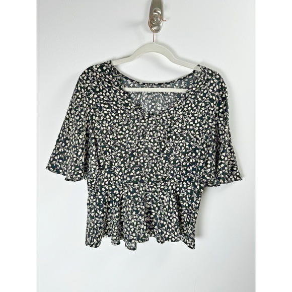Who What Wear Floral Flowy Flutter Flounce Peplum Preppy Twee Office Blouse XS - Picture 5 of 6